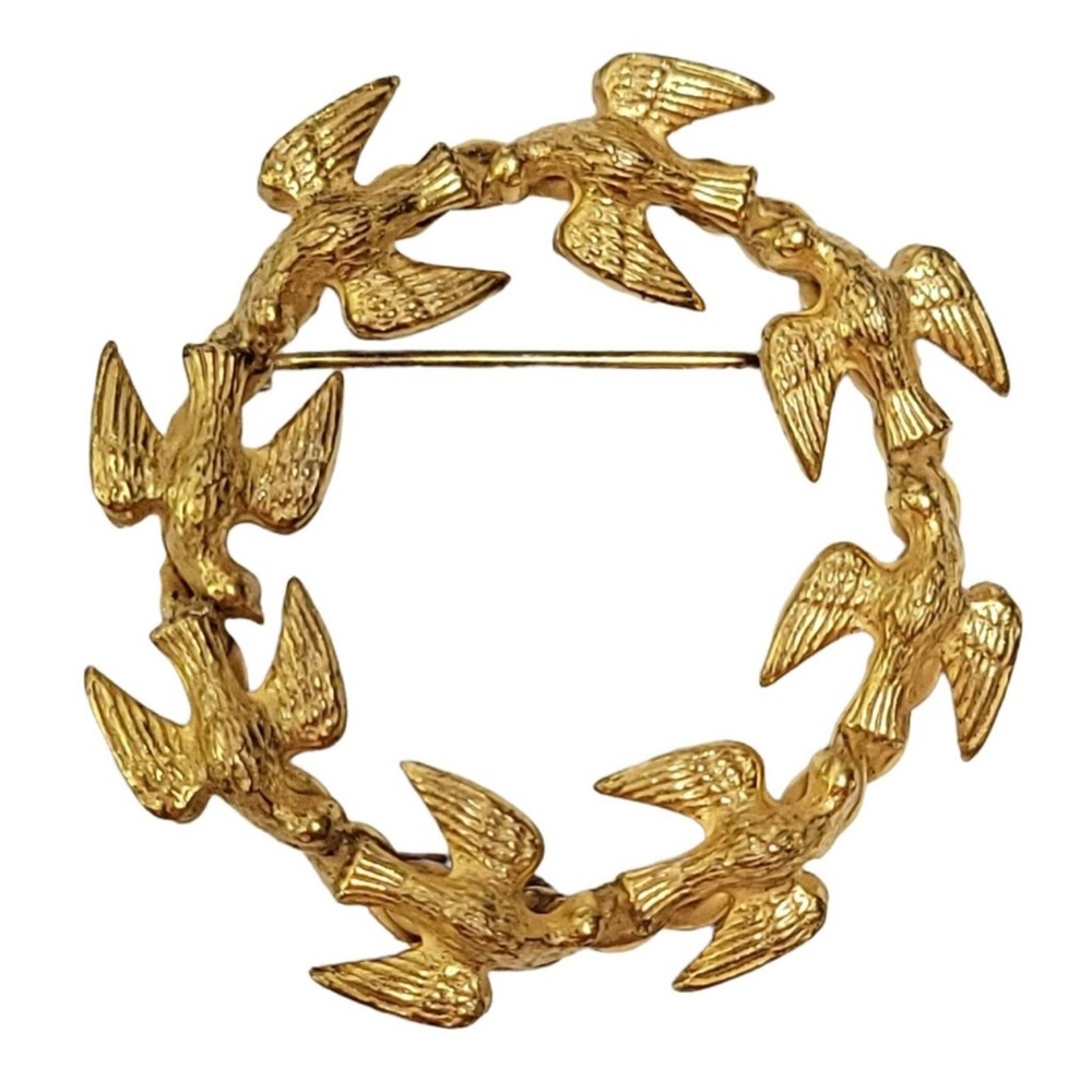 Vintage Gold Brooch Metropolitan Museum Of Art 1994 Dove Bird In Flight Round